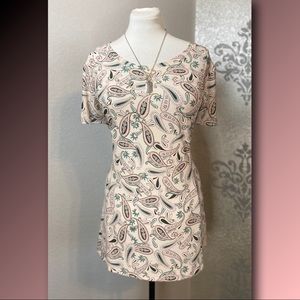 Roz & Ali Paisley Print, Short Sleeve Blouse Pink/Green over Off White